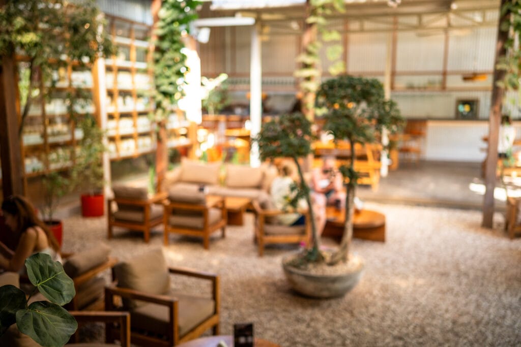 Sitzgelegenheiten im Garten des Alchemy Uluwatu