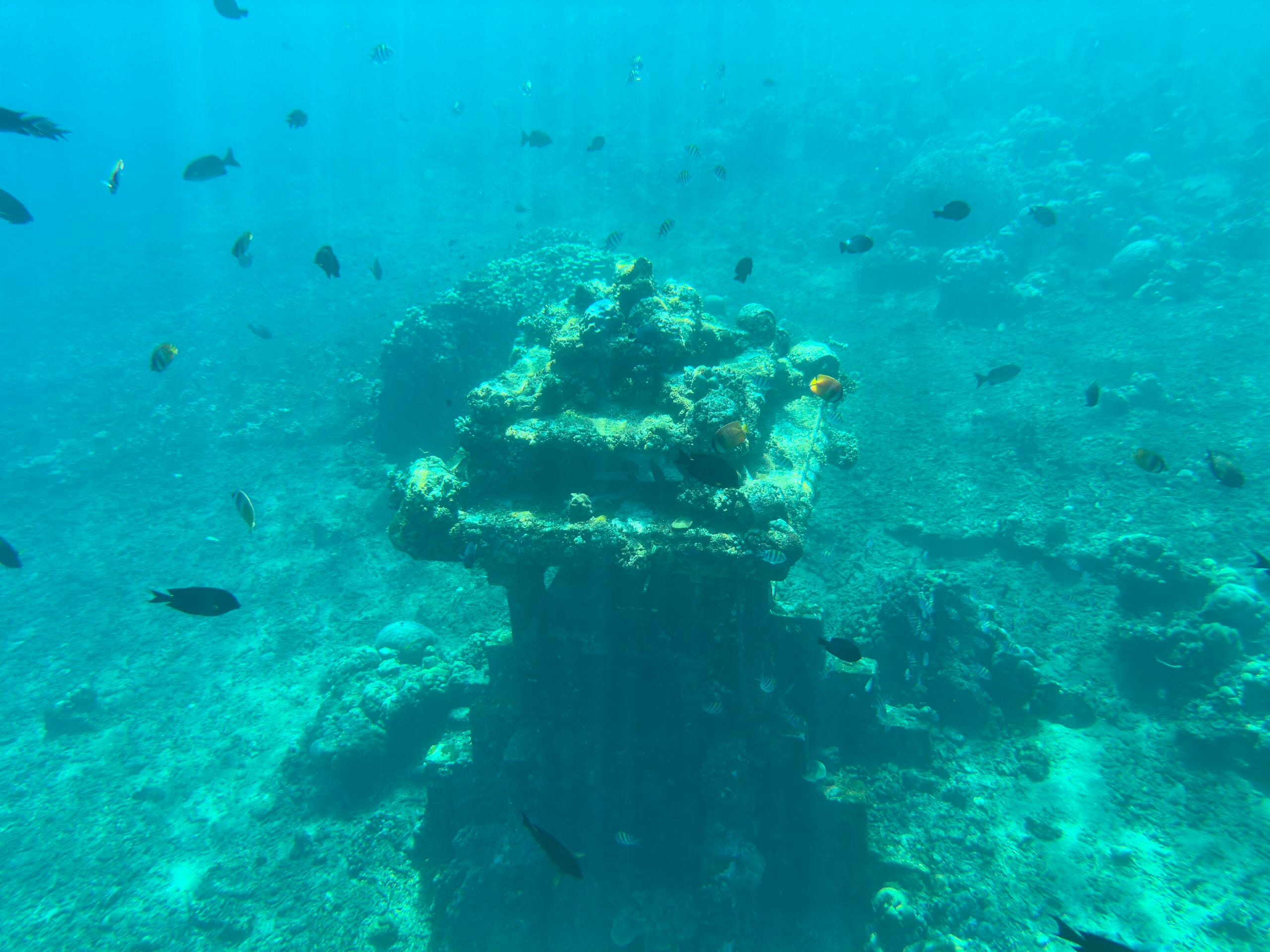 Underwater Temple beim Schnorcheln in der Jemeluk Bay in Amed auf Bali