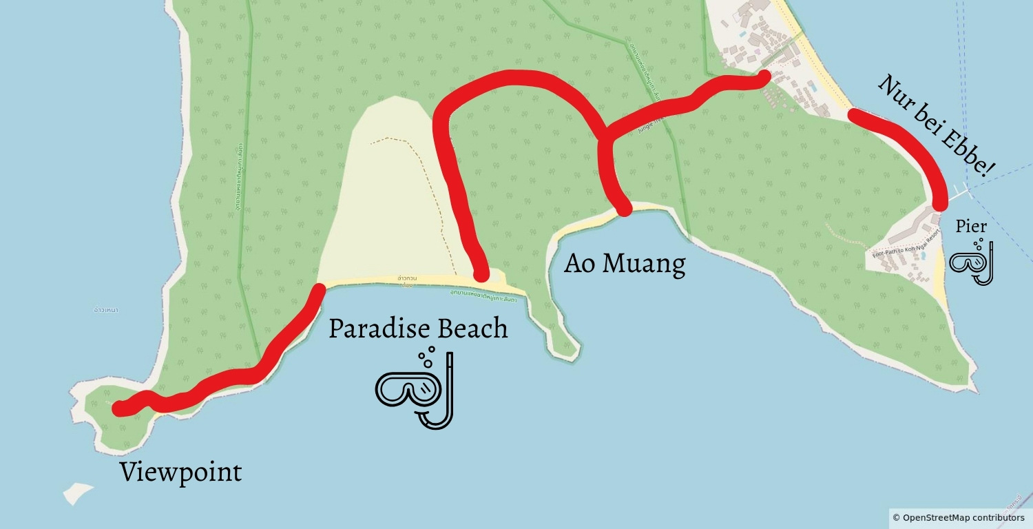 Kopie von Design ohne Titel - 1 Koh Ngai Karte mit Wanderwegen zum Ao Muang Beach und zum Paradise Beach