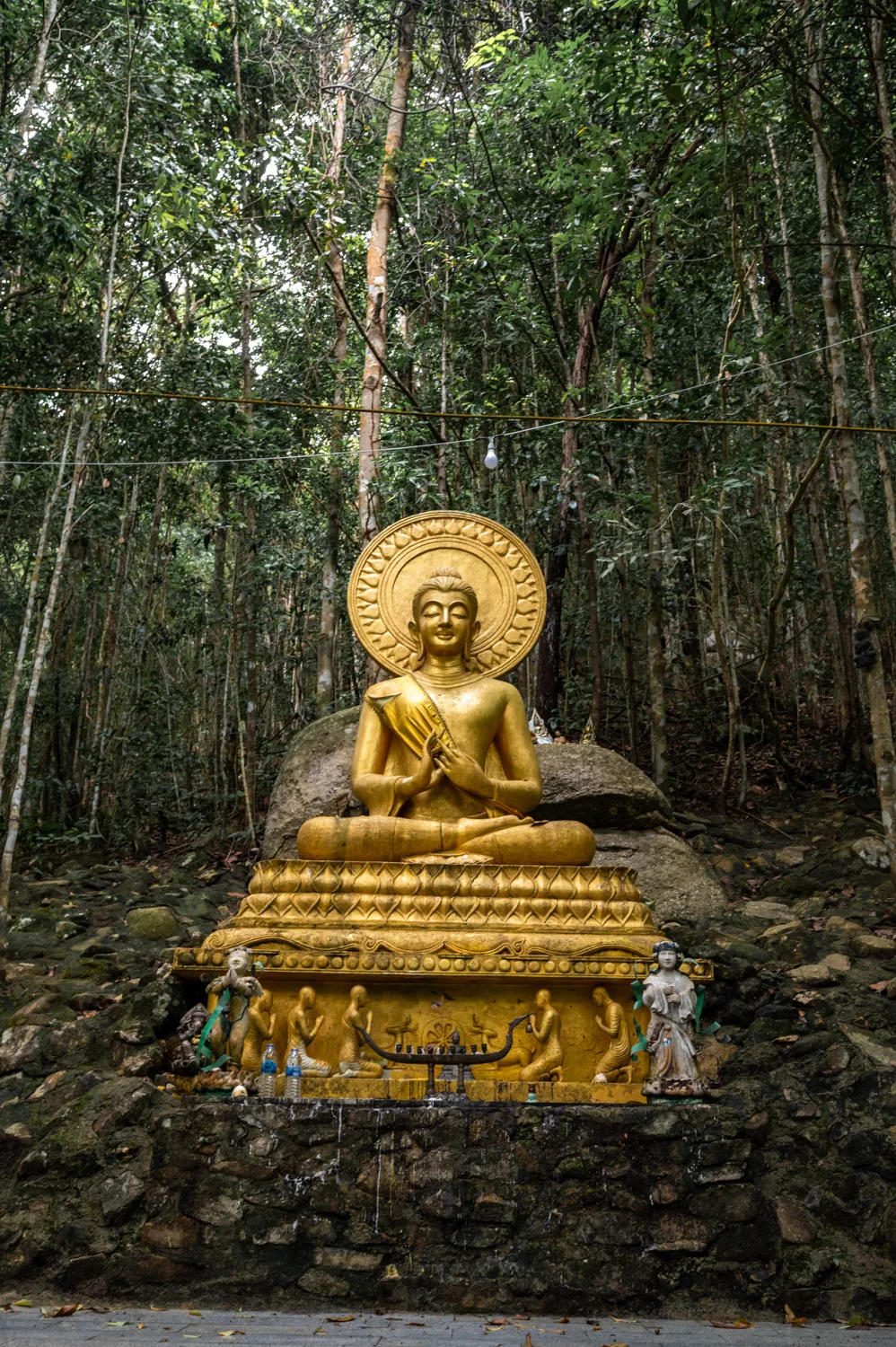 Sitzender Buddha im Wald des Wat Ruese Pa Saeng Tham auf Koh Phangan