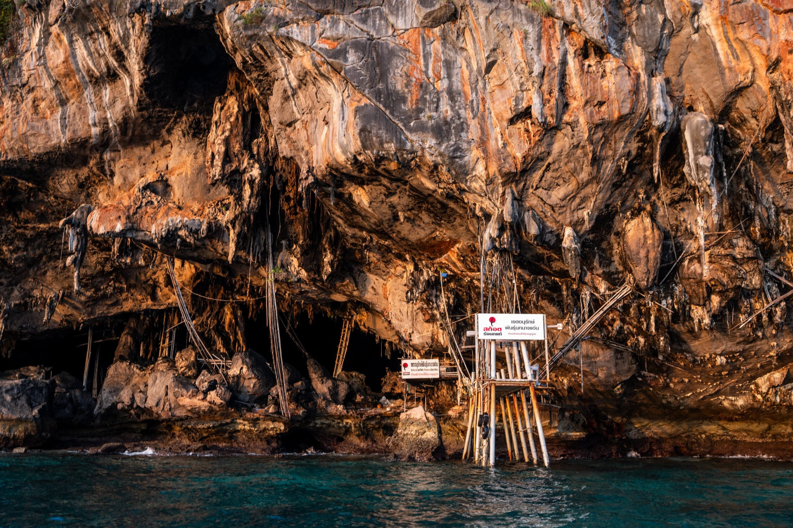 Blick vom Boot auf die Viking Cave auf Koh Phi Phi Leh