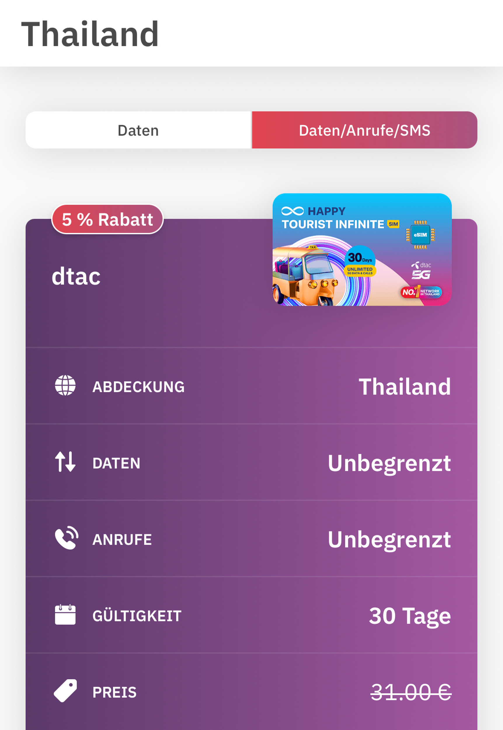 airalo thailand erfahrungen (4) Verschiedene esIMs mit thailändsicher Telefonnummer in der Airalo App