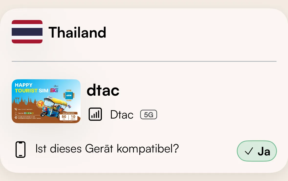 Verschiedene esIMs mit thailändsicher Telefonnummer in der Airalo App