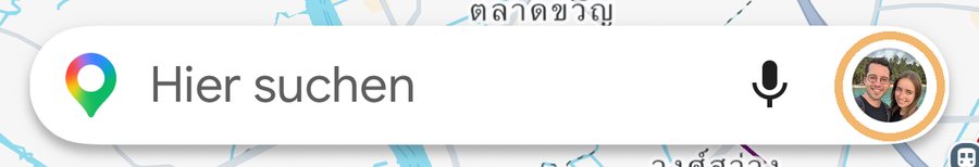 Suchleiste in Google Maps, oben rechts das Profilbild, orange eingekreist