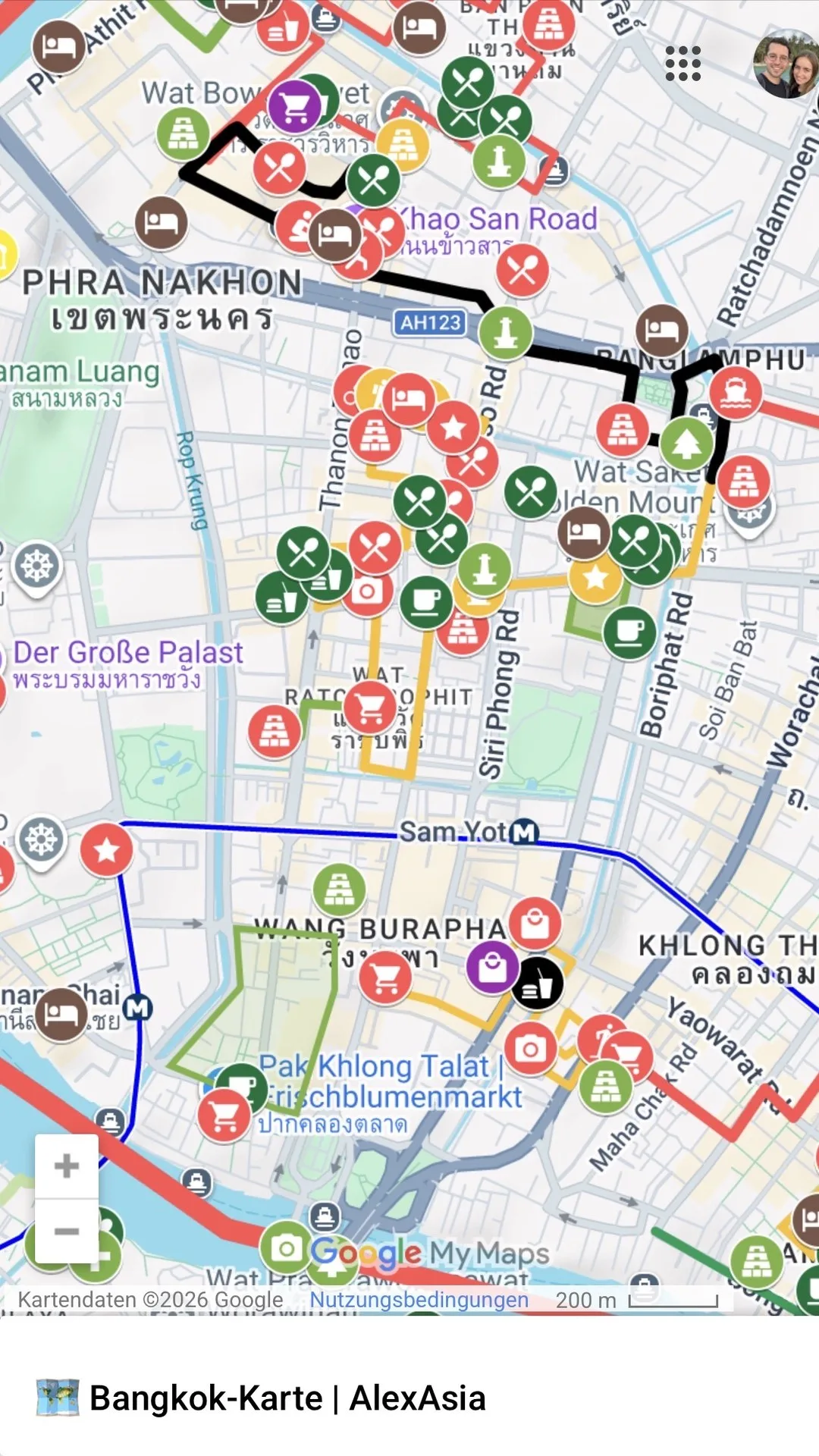Bangkok-Karte am Smartphone – Altstadt mit handverlesenen Spots und Laufroute von AlexAsia