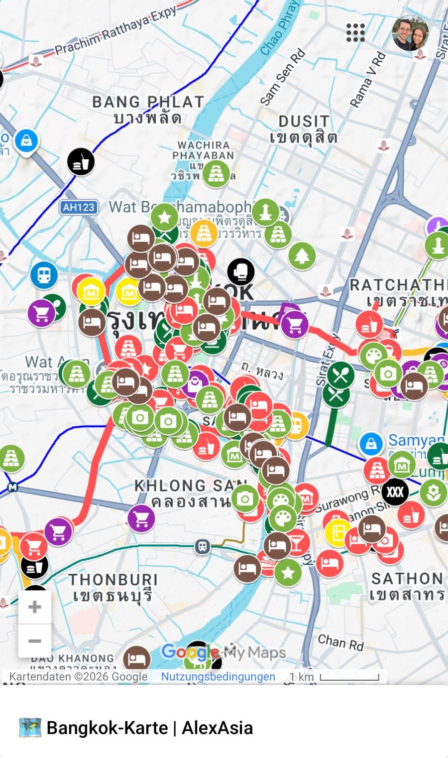 Bangkok-Karte am Handy: Übersicht der Stadt mit über 400 Spots in 10 Ebenen