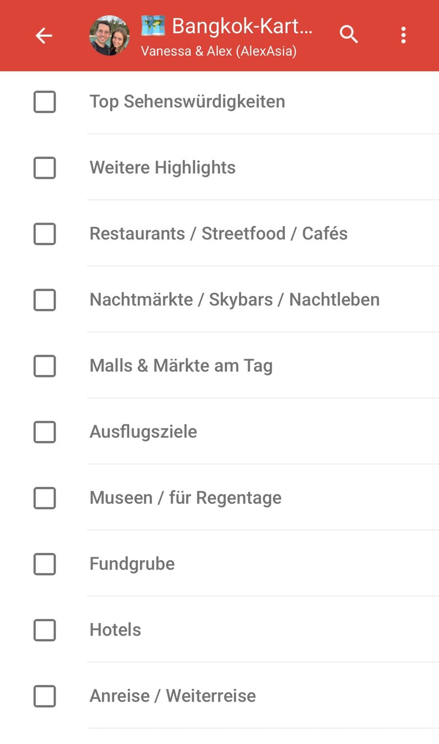 Bangkok-Karte am Handy: Liste der 10 Ebenen zum Ein- und Ausblenden