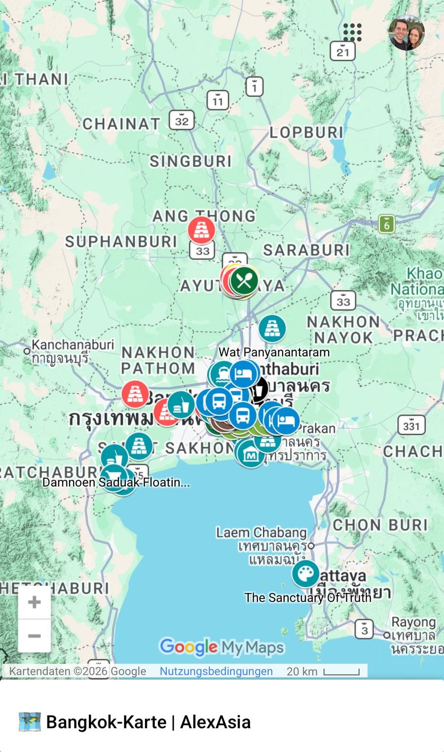 Bangkok-Karte am Handy: Ausflüge rund um Bangkok, von Ayutthaya bis Pattaya