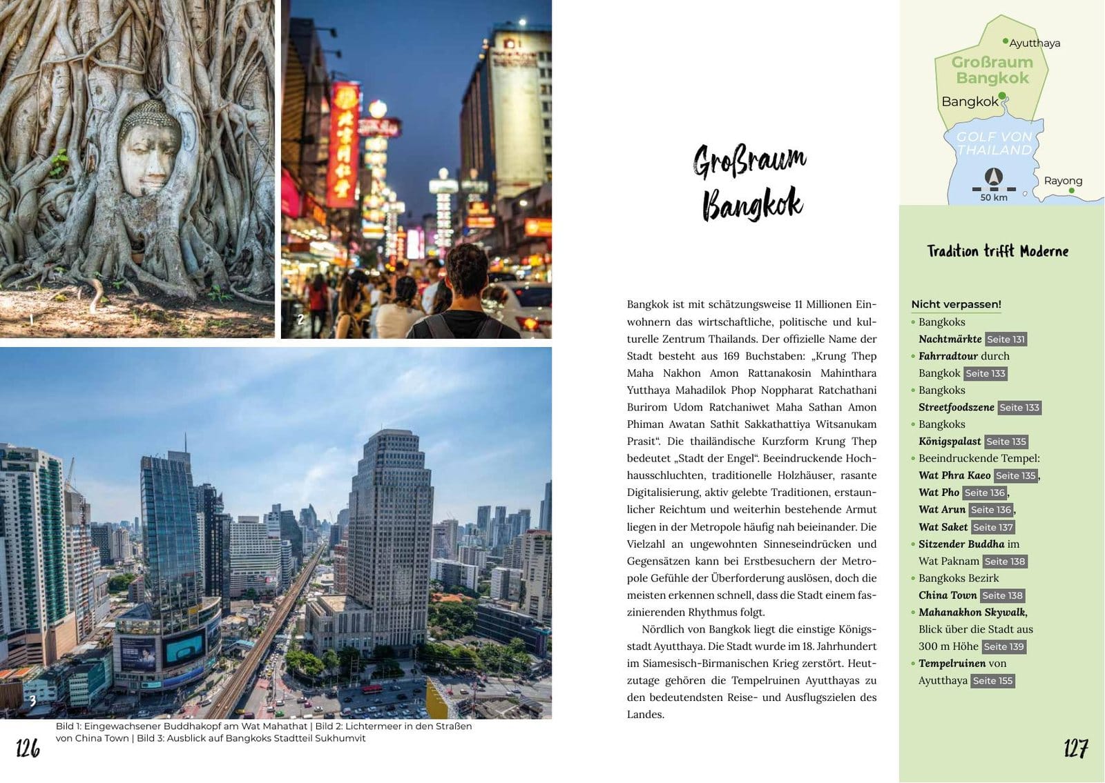 Doppelseite Regionsauftakt Großraum Bangkok aus dem Reiseführer Reiserouten durch Thailand