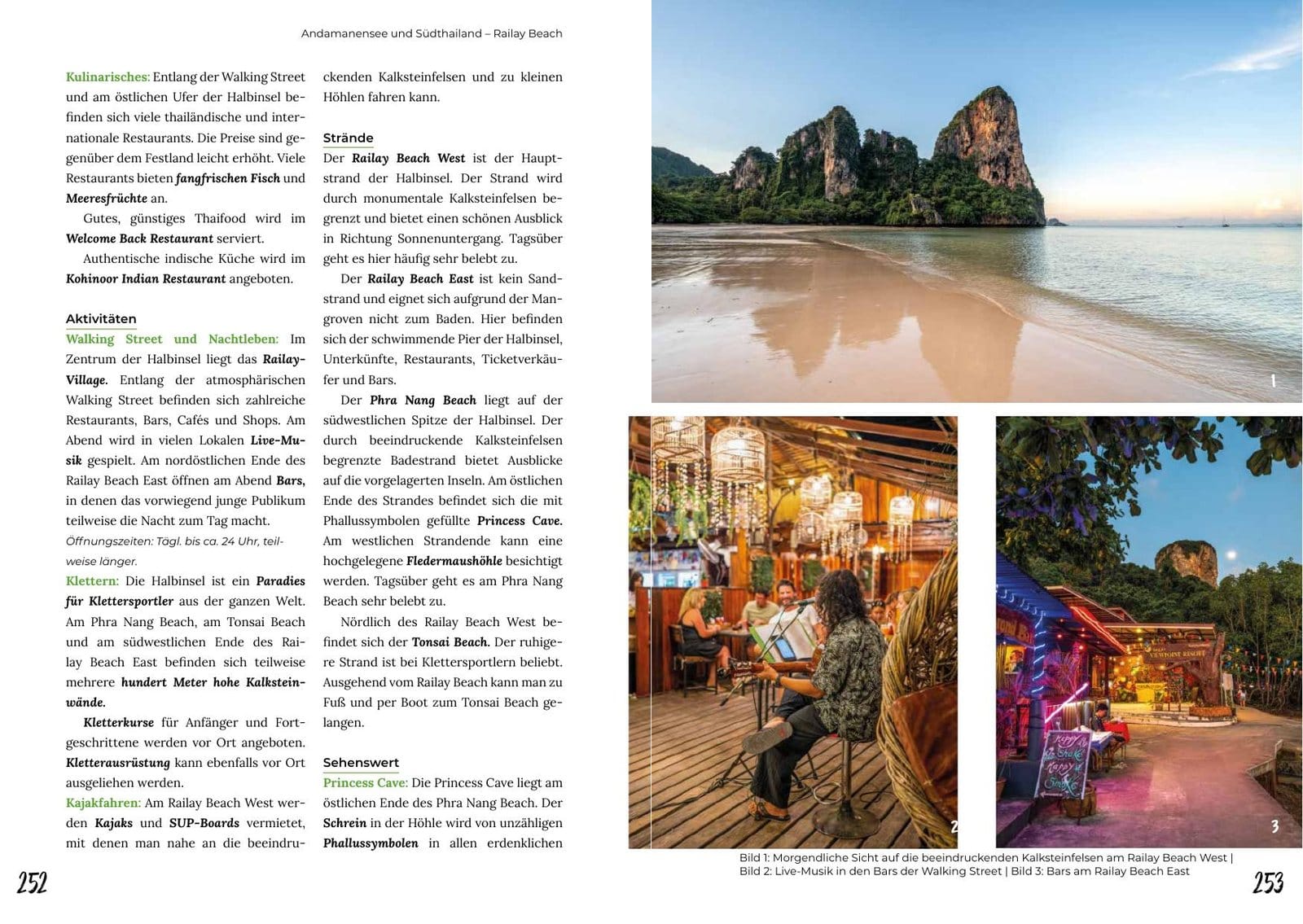 Doppelseite zum Ortskapitel Railay Beach aus dem Reiseführer Reiserouten durch Thailand