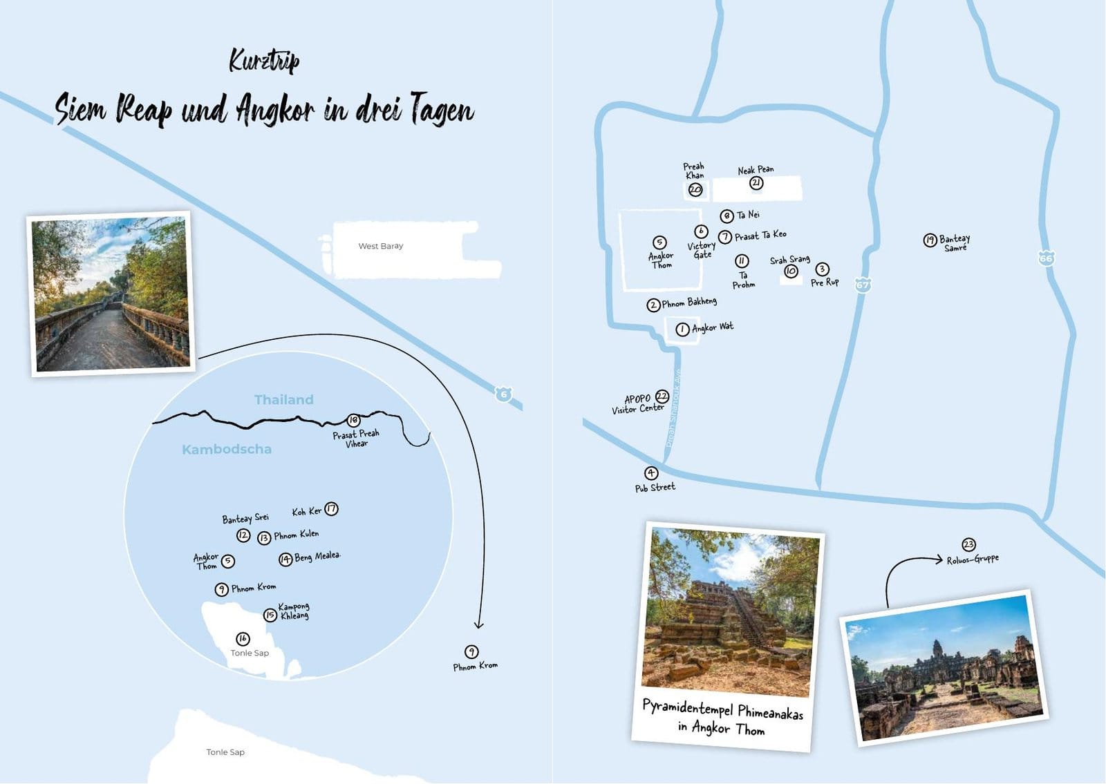 Doppelseite Kurztrip Siem Reap und Angkor in drei Tagen aus dem Kambodscha-Reiseführer von AlexAsia