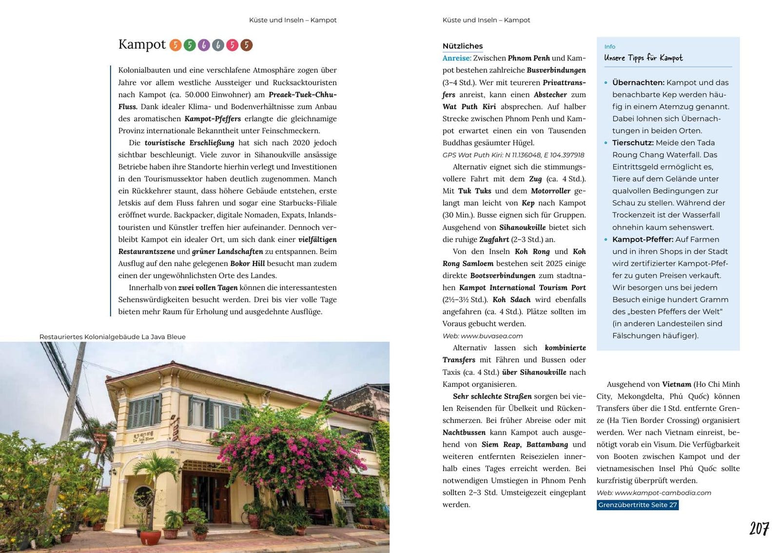 Doppelseite zum Ortskapitel Kampot aus dem Reiseführer Reiserouten durch Kambodscha von AlexAsia