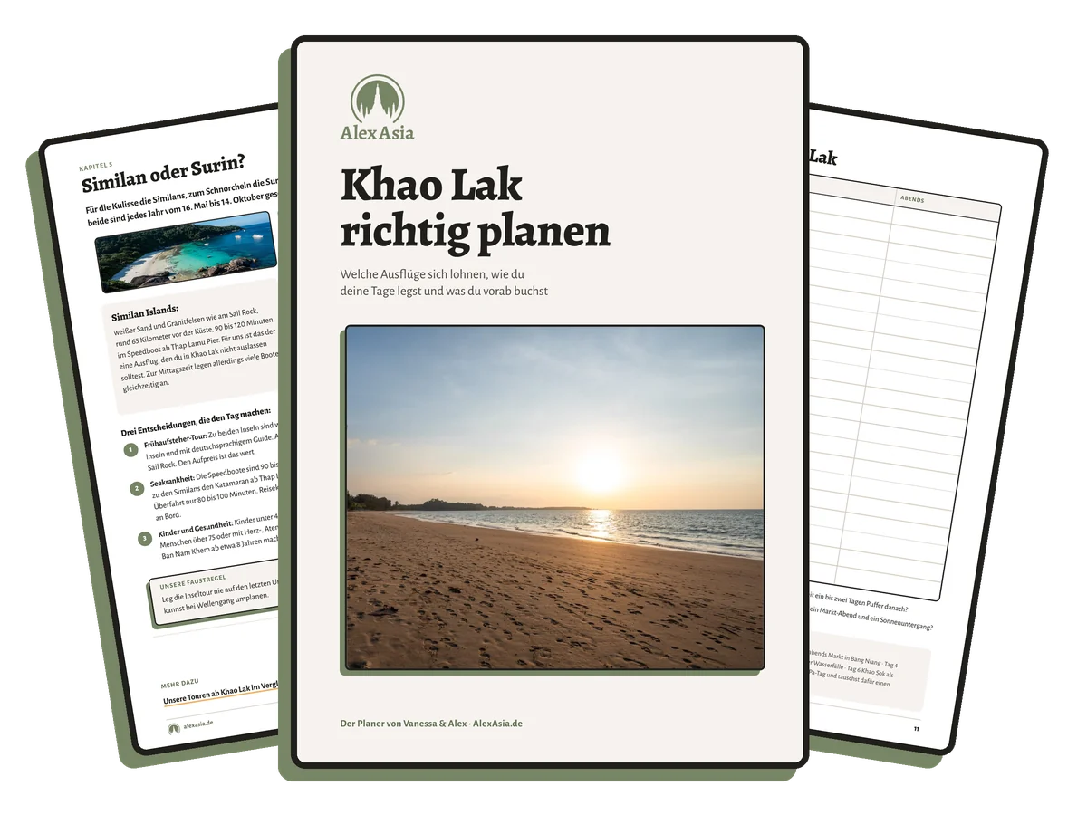 Vorschau auf den Planer „Khao Lak richtig planen“: Titelseite und zwei Innenseiten