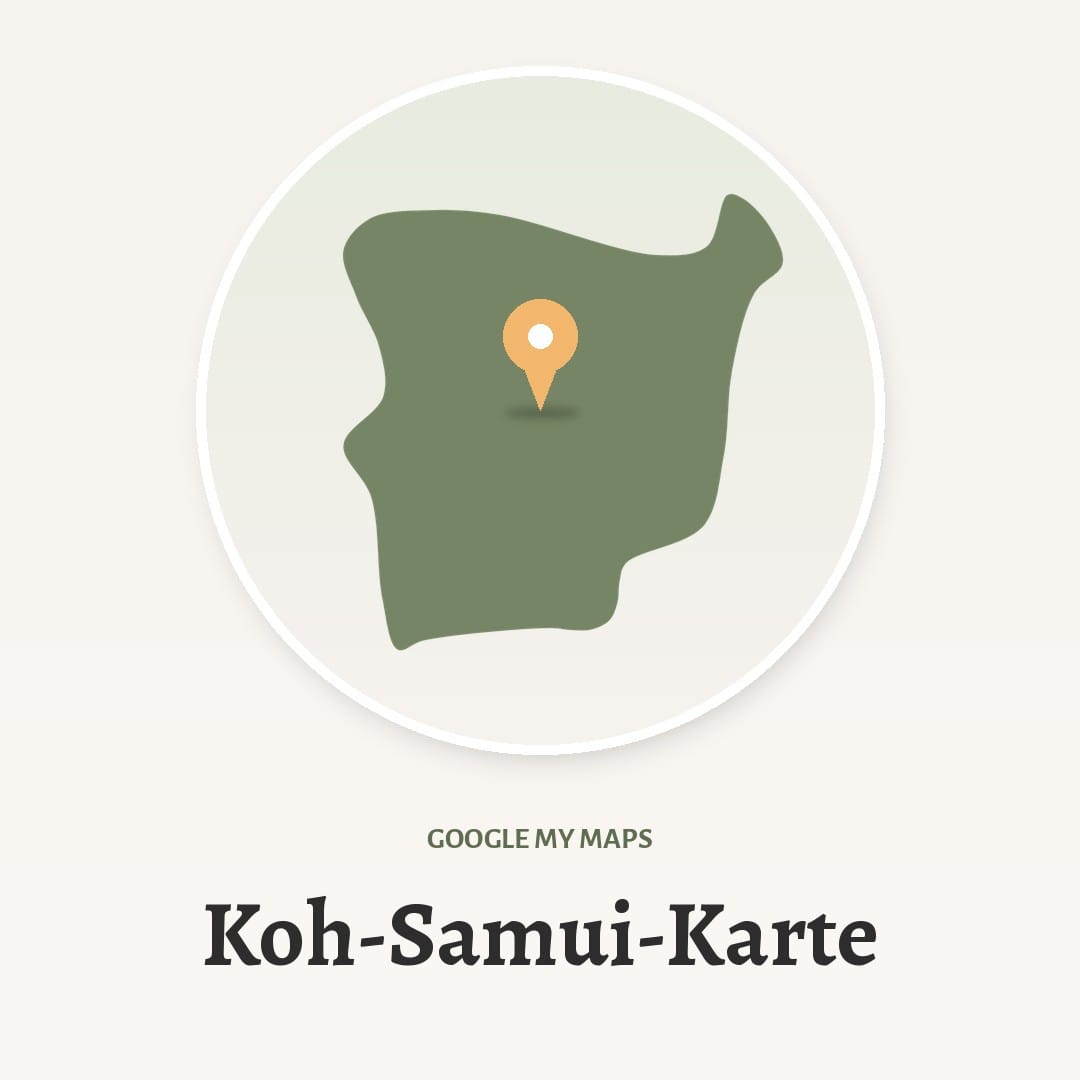 Koh-Samui-Karte mit Inselsilhouette, über 200 Spots auf einer Google My Map von AlexAsia