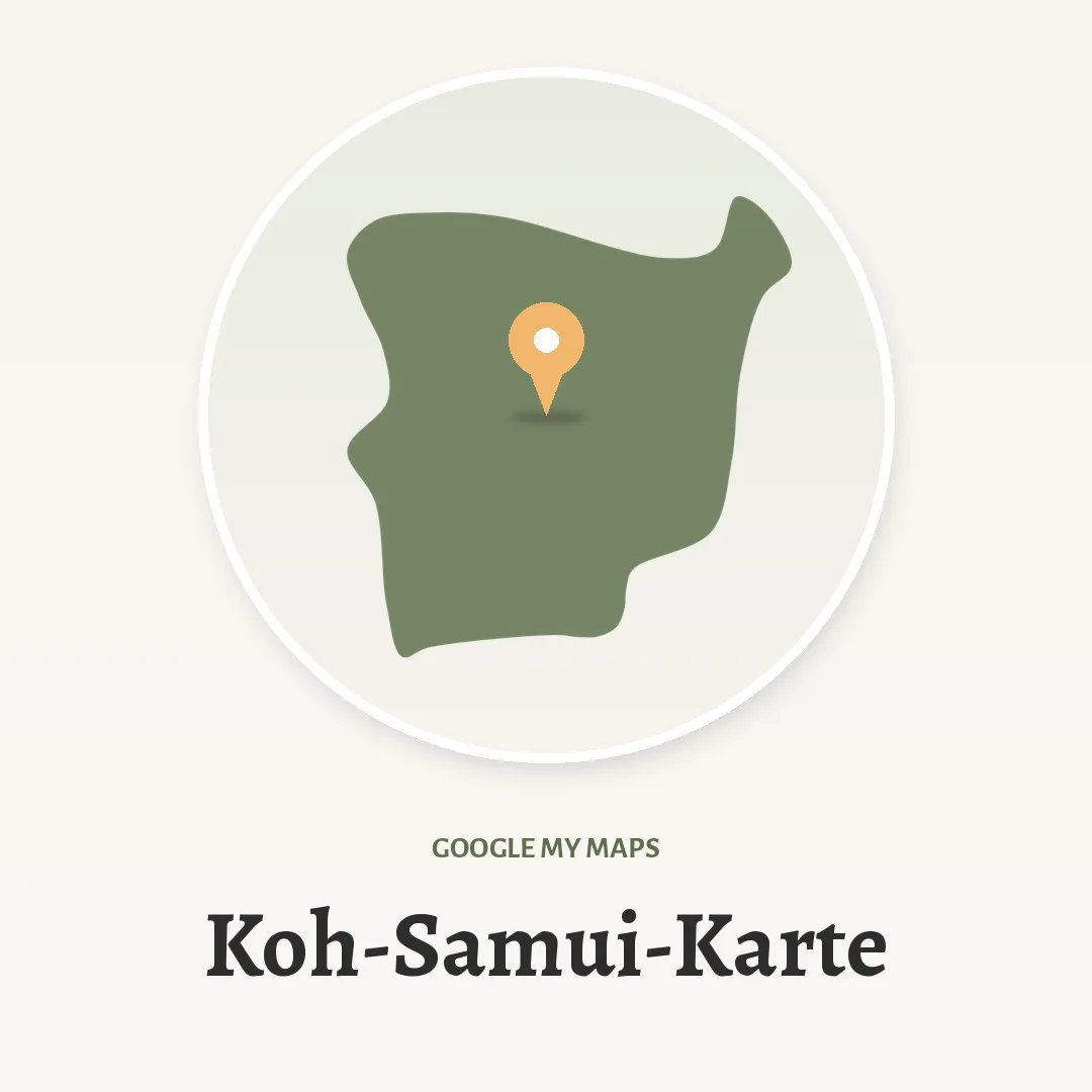Koh-Samui-Karte mit Inselsilhouette, über 200 Spots auf einer Google My Map von AlexAsia
