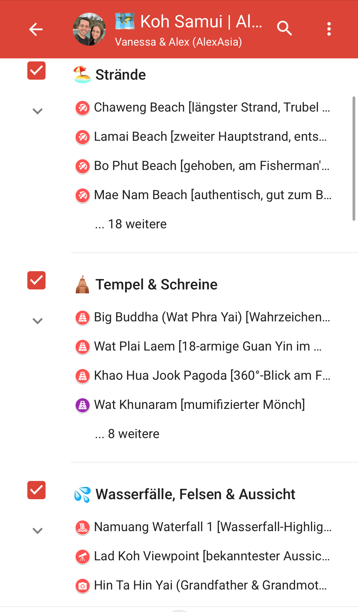 Ebenen-Übersicht der Koh-Samui-Karte am Smartphone mit Stränden, Tempeln und Hotels von AlexAsia