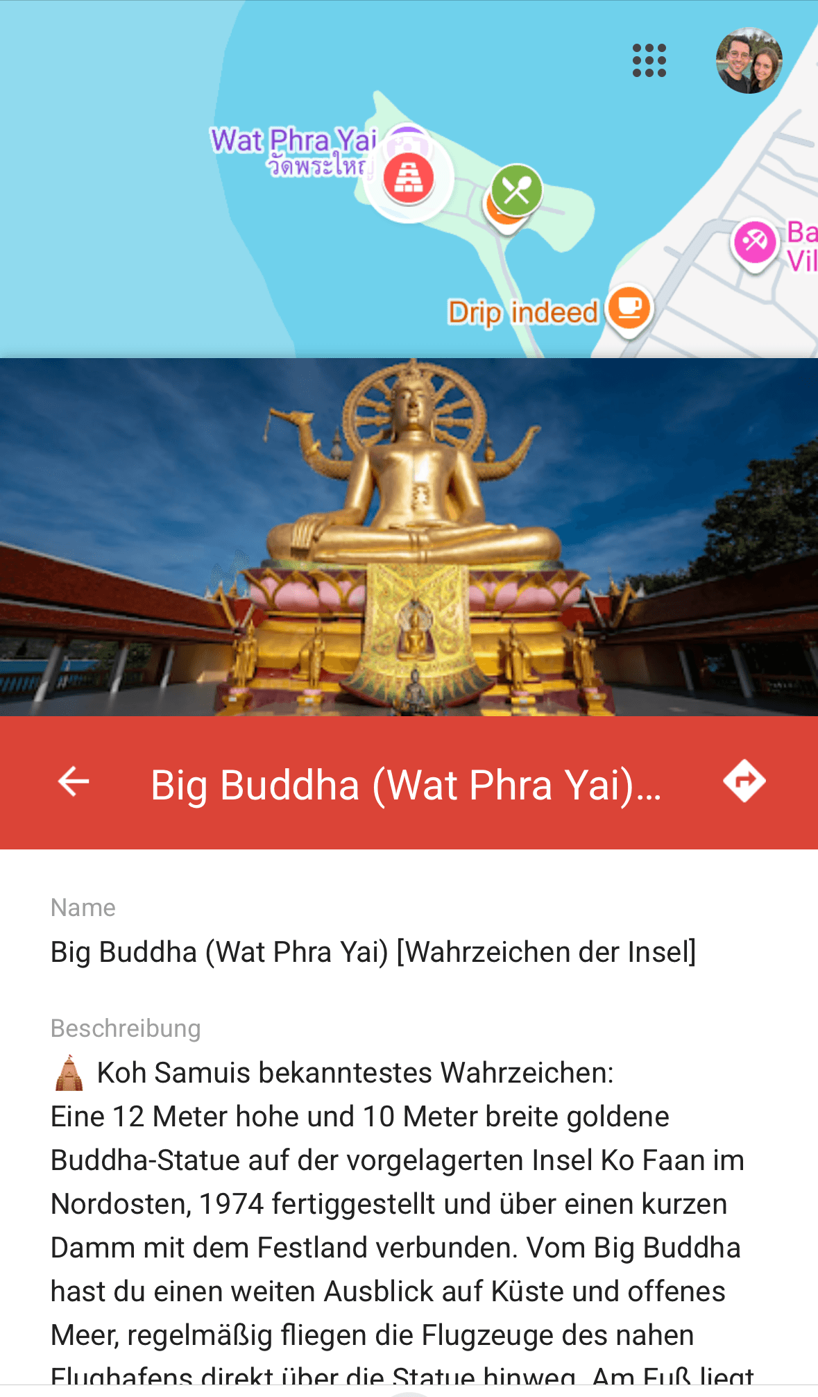 Aufgeklappter Spot auf der Koh-Samui-Karte mit Einschätzung und Insider-Tipp von AlexAsia