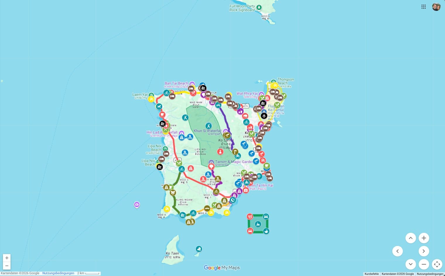 Koh-Samui-Karte am Tablet mit den Ebenen Strände, Ang Thong Nationalpark und Ausflüge von AlexAsia