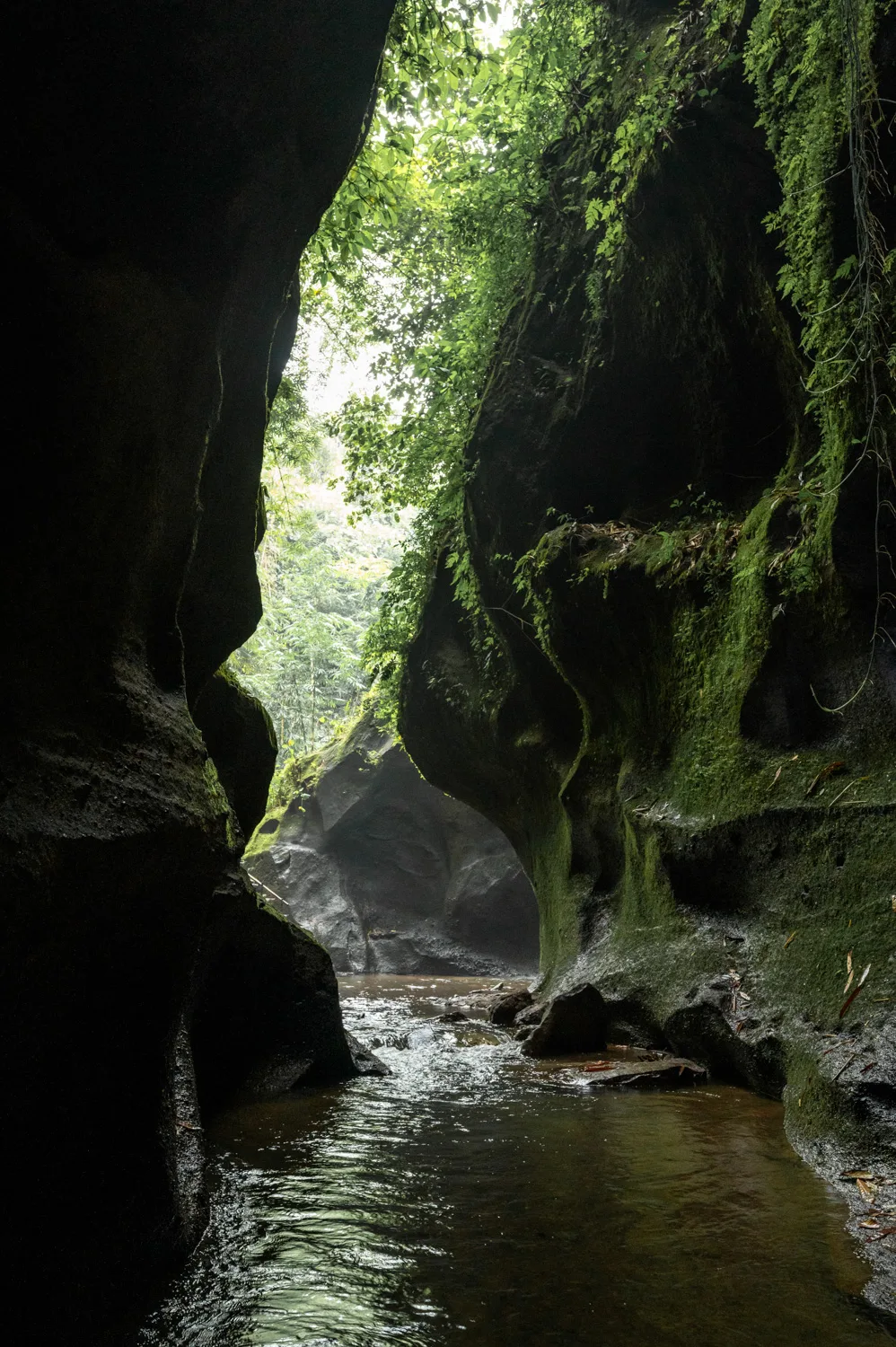 fluss in der schlucht am krisik waterfall bei ubud