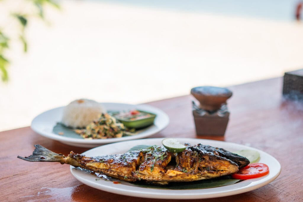 Fangfrischer Fisch bei unserem Besuch im Warung Bambu auf Nusa Lembongan