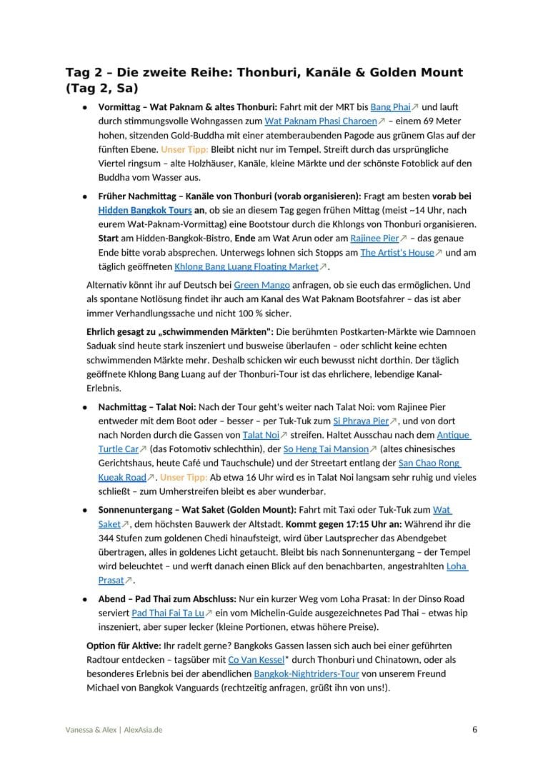 Tagesplan aus dem Drehbuch: Tag 2 in Bangkok mit Programm und Tipps