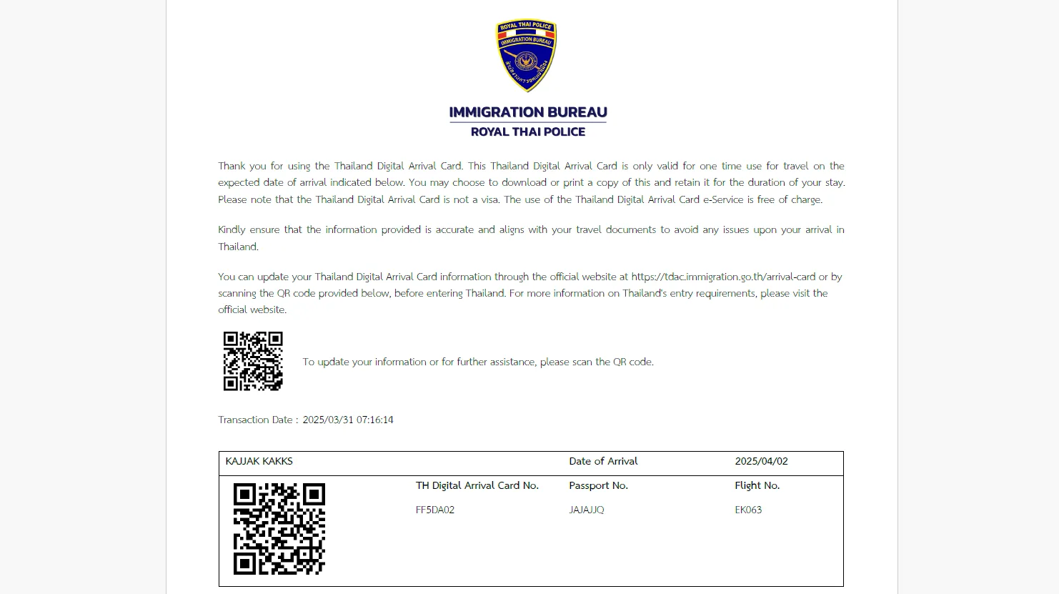 elektronisches einreiseformular thailand TDAC