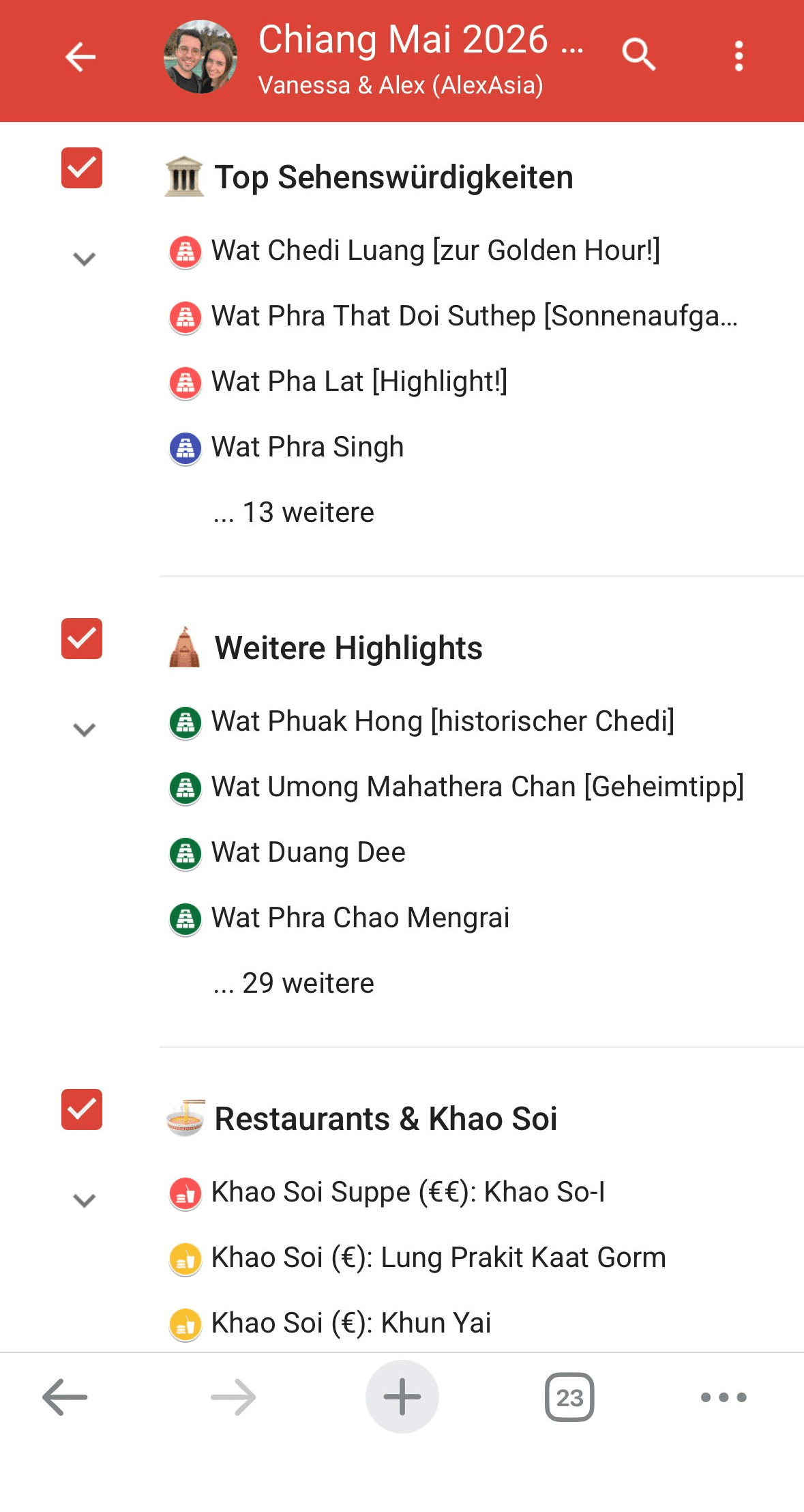 Layer-Übersicht der Chiang-Mai-Karte am Smartphone mit Top Sehenswürdigkeiten, Highlights und Khao Soi von AlexAsia