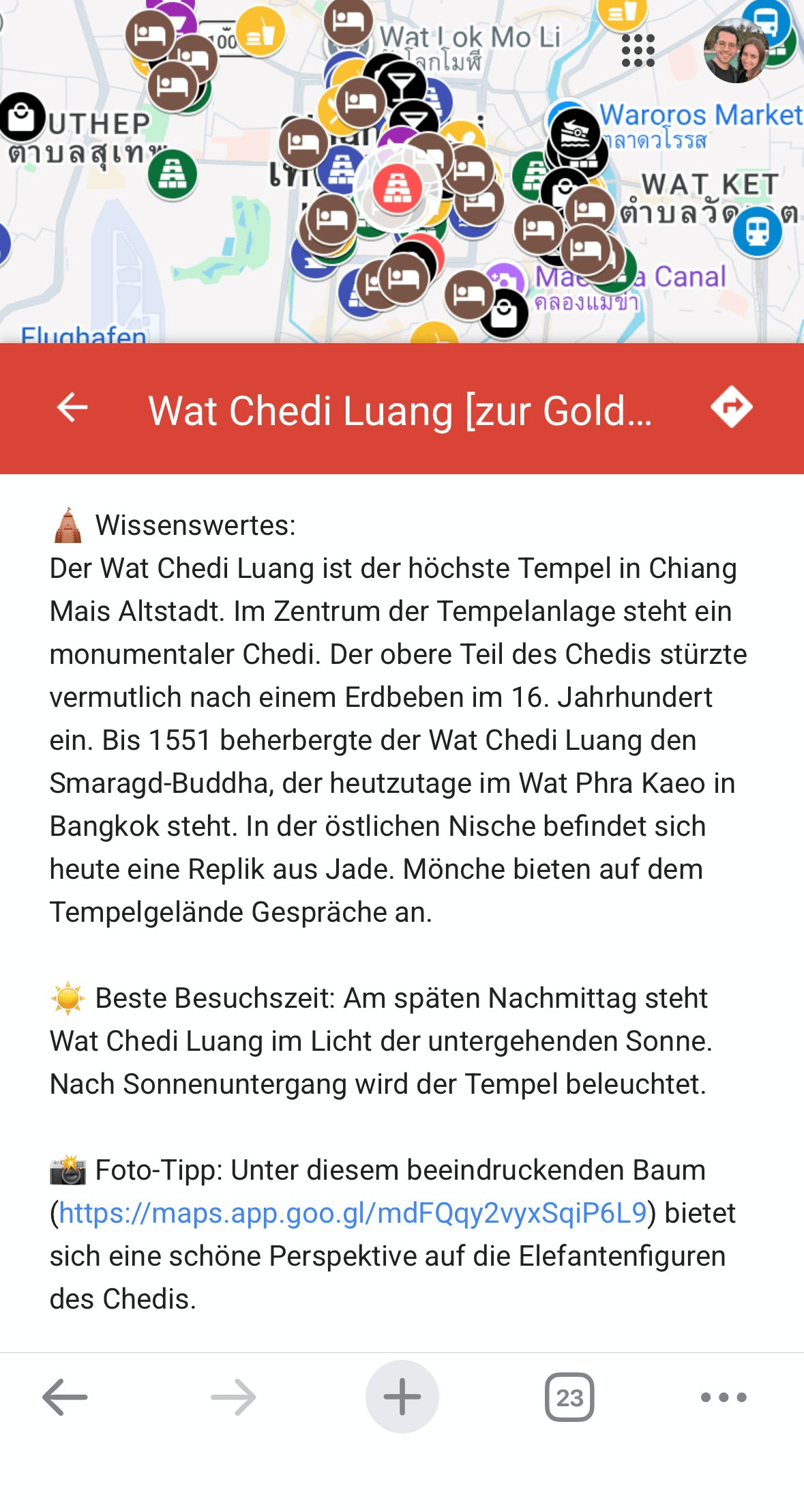 Wat Chedi Luang als aufgeklappter Spot auf der Chiang-Mai-Karte mit Foto und Insider-Tipp von AlexAsia