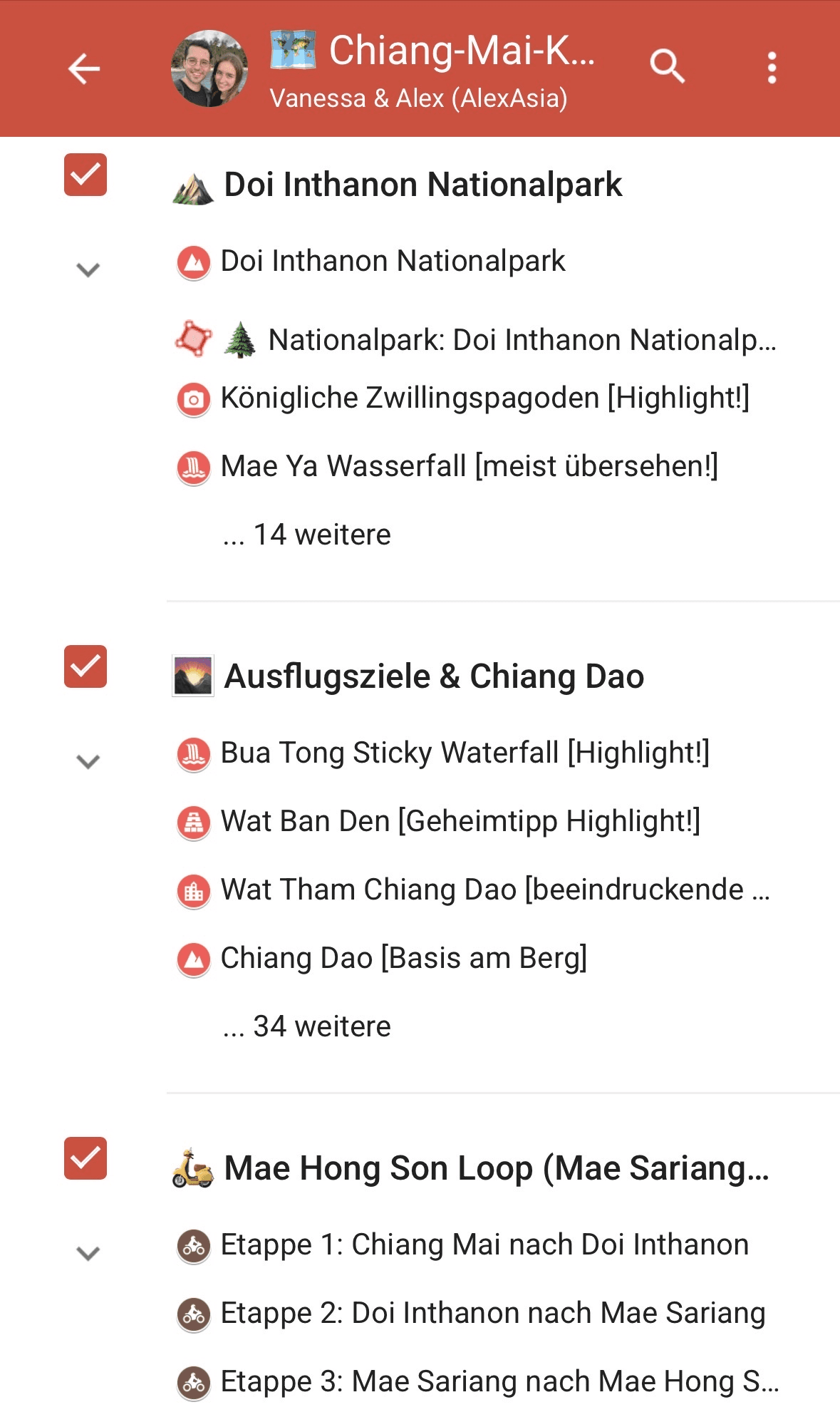 Ebenen-Liste der Chiang-Mai-Karte am Smartphone: Doi Inthanon, Chiang Dao und Mae-Hong-Son-Loop-Etappen von AlexAsia